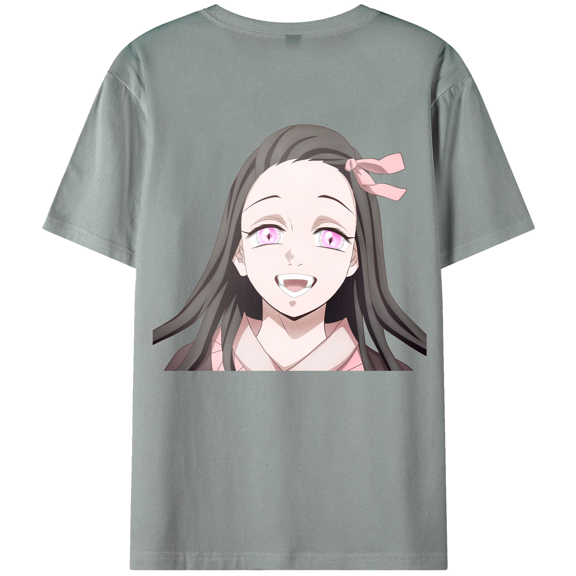 （画像用） 鬼滅の刃（きめつのやいば）竈門 禰󠄀豆子／かまど ねずこ Kamado Nezuko 綿100％ メンズ半袖Tシャツ（バックプリント） 通気性